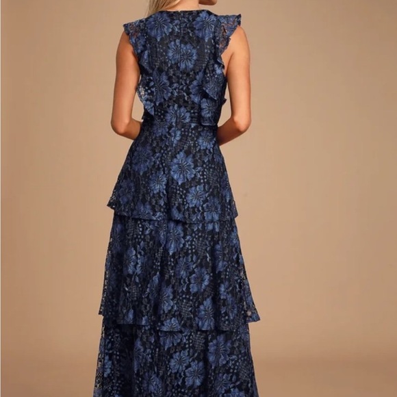 Lulus Molinetto Navy Blue Lace Ruffled Tiered Sleeveless Maxi Dress size small! - Picture 2 of 3